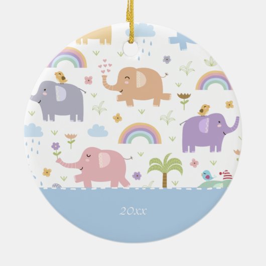 Blauw pastel Elephant Pattern Little Boy Kerstmis Keramisch Ornament (Achterkant)