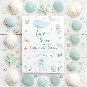 Blauw Pastel Twee Verjaardagsfeest Onder Zee Kaart