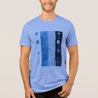 blauw pastelkleurig planeetontwerp in penseelstree Tri-Blend shirt