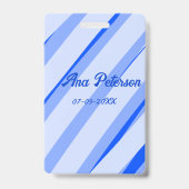 Blauw pastelkleurige naam datum boho retro lijnen badge (Achterkant)