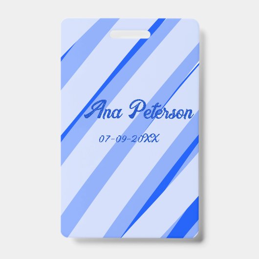 Blauw pastelkleurige naam datum boho retro lijnen badge (Voorzijde)