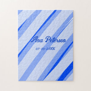 Blauw pastelkleurige voeg naam datum boho retro li legpuzzel