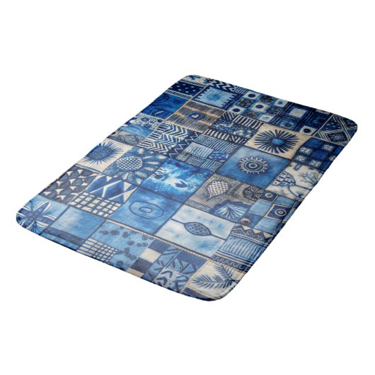 Blauw patchwork badmat (Gekanteld)