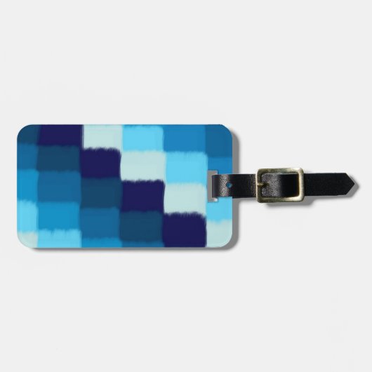 Blauw patchwork bagagelabel (Voorkant horizontaal)