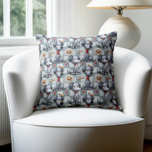 Blauw Patchwork Hond Motief Kussen