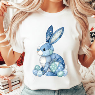 Blauw Patchwork Paashaas Bloem Gingham Lente T-shirt