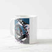 Blauw patchwork, populair, patchwork, volkskunst, koffiemok (Voorkant links)