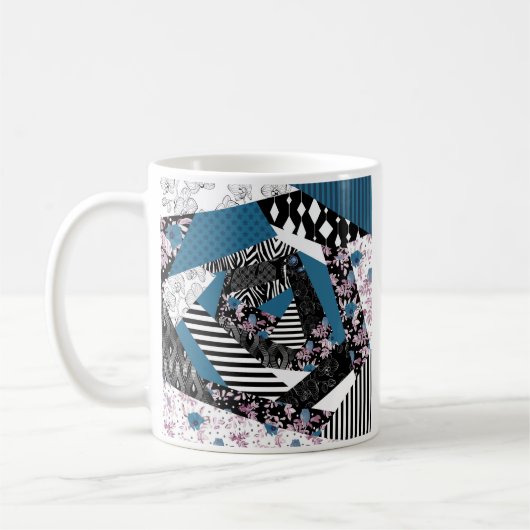 Blauw patchwork, populair, patchwork, volkskunst, koffiemok (Links)