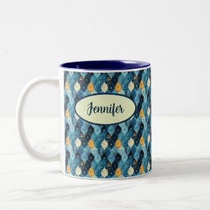 Blauw patroon gepersonaliseerde koffiemok tweekleurige koffiemok