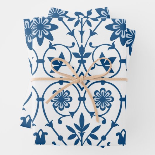 blauw patroon inpakpapier vel (In situ)