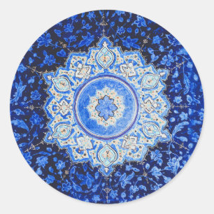 blauw patroon met Floral Mandala Ronde Sticker