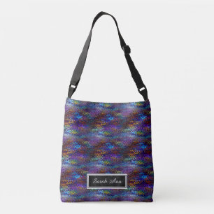 Blauw patroon met krijtbordnaam crossbody tas
