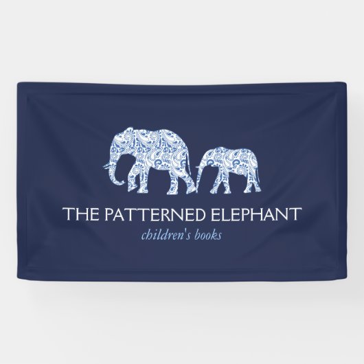 blauw patroon olifanten kinderopvang spandoek (Horizontaal)
