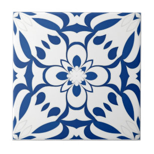 Blauw patroon op witte achtergrond tegeltje