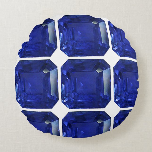Blauw patroon rond kussen (Voorkant)