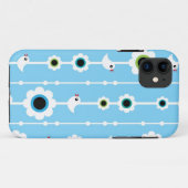blauw patroon van vogel en bloemen Case-Mate iPhone case (Achterkant (horizontaal))