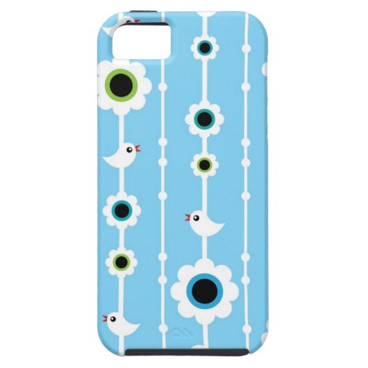 blauw patroon van vogel en bloemen Case-Mate iPhone case (Achterkant)
