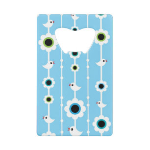 blauw patroon van vogel en bloemen kredietkaart flessenopener