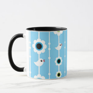 blauw patroon van vogel en bloemen mok