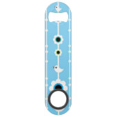 blauw patroon van vogel en bloemen speed flessenopener (Achterkant)
