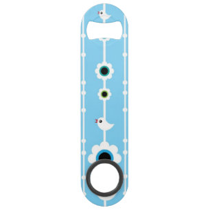 blauw patroon van vogel en bloemen speed flessenopener