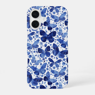 Blauw patroonpatroon Waterverf iPhone 16 Hoesje