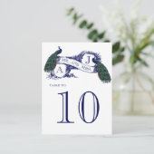 Blauw  Pauw Trouwtafel Nummer Kaart (Staand voorkant)