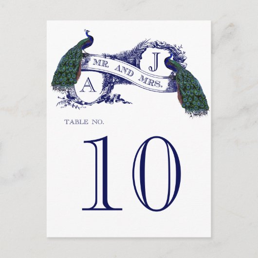 Blauw  Pauw Trouwtafel Nummer Kaart (Voorkant)