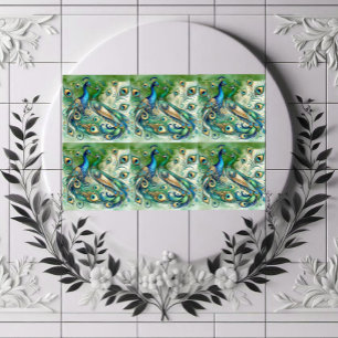 Blauw Pauwenpaar Groen Gouden Veren Motief Tegeltje