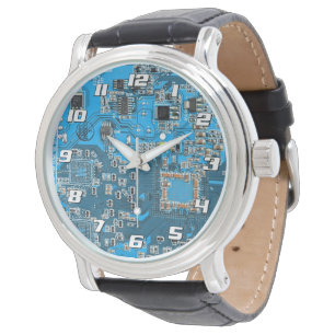 Blauw PCB-printplaatontwerp voor IT-professionals Horloge