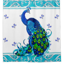 Blauw Peacock Swirl douchegordijn