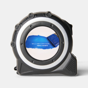 Blauw penseel, schilder en decorator rolmaat