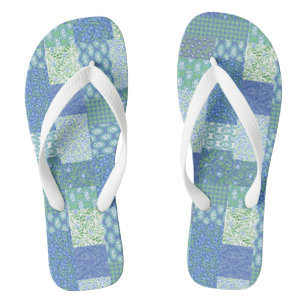 Blauw Periwinkle Bloem Boho Nep Patchwork Patroon Teenslippers