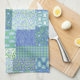 Blauw Periwinkle Bloem Boho Nep Patchwork Patroon Theedoek