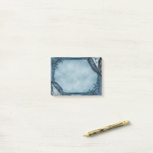 Blauw perkament gotisch post-it® notes (Op bureau)