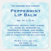 Blauw perkament papier stijl lip balsem tube label (Voorkant)