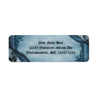 Blauw perkament Scroll Gothic Retouradres Etiket