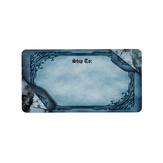 Blauw Perkament Scroll Gothic Verzendlabel Etiket (Voorkant)