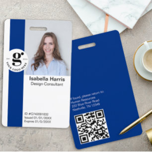 Blauw personeels-ID-badge met foto en QR-code Badge
