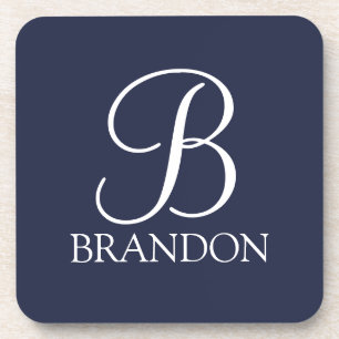 Blauw Persoonlijk Schrift Monogram en Naam Bier Onderzetter