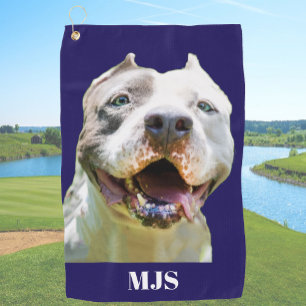 Blauw Persoonlijke Monogram Hond Foto Gepersonalis Golfhanddoek