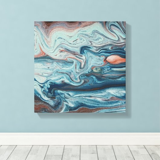 Blauw & Perzik Vloeistof Zigzag Laag Abstracte Kun Canvas Afdruk (Insitu (Houten vloer))
