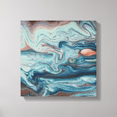 Blauw & Perzik Vloeistof Zigzag Laag Abstracte Kun Canvas Afdruk (Voorkant)