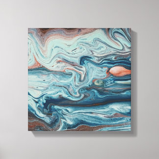 Blauw & Perzik Vloeistof Zigzag Laag Abstracte Kun Canvas Afdruk