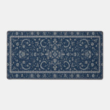Blauw Perzisch Bloemmotief Vloerkleed Bureaumat
