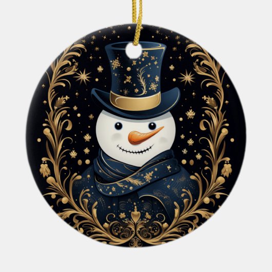 Blauw Pet Snowman Goud Decoratief Ornament (Voorkant)