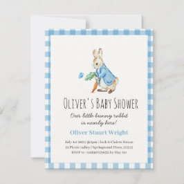 Blauw peter konijn baby shower uitnodiging schatti