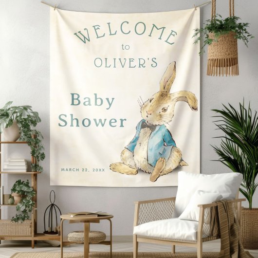 blauw Peter Rabbit Baby shower Wandkleed