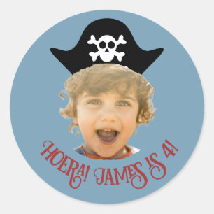 Blauw Piraten Foto Sticker –Met Naam & Leeftijd -