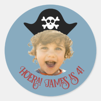 Blauw Piraten Foto Sticker –Met Naam & Leeftijd - 